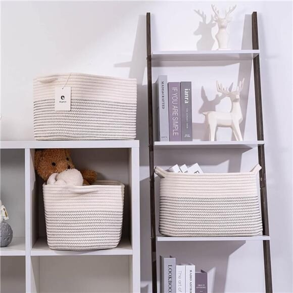 Blanket Basket Living Room Cotton Rope Woven Baskets With Handles for Shelves - Picture 6 of 7